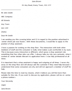 shop assistant application letter without experience