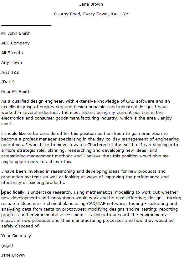 design engineer cover letter examples