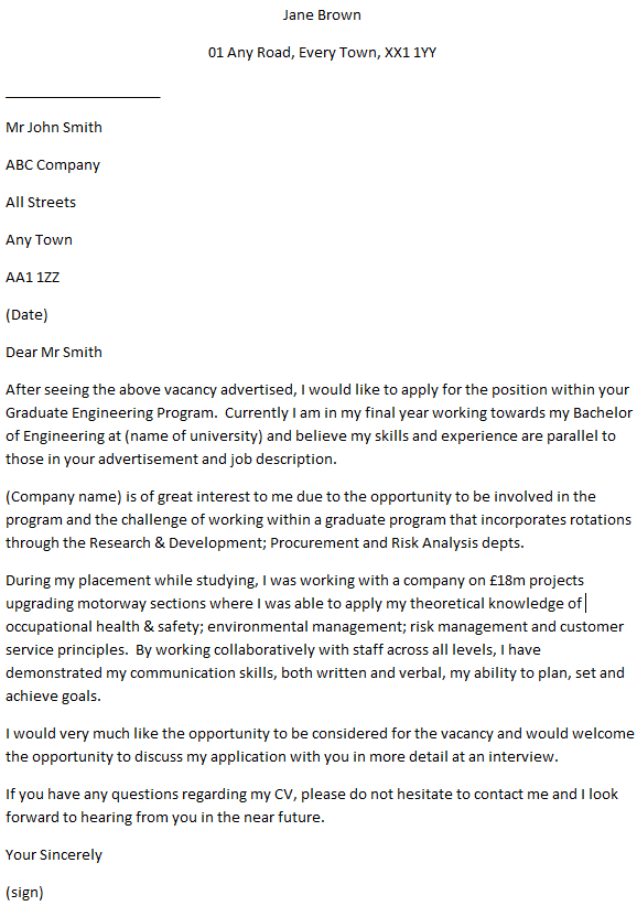 Graduate Engineer Cover Letter Example - Learnist.org