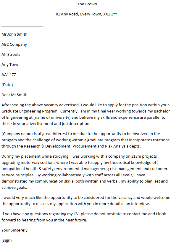 Graduate Engineer Cover Letter Example Learnist