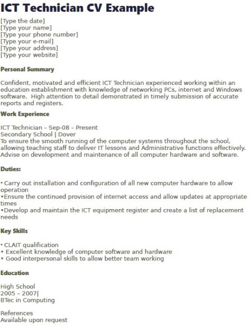 ICT Technician CV Example