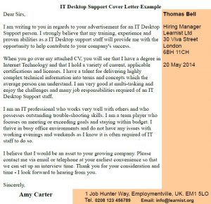 IT Desktop Support Cover Letter Example - Learnist.org