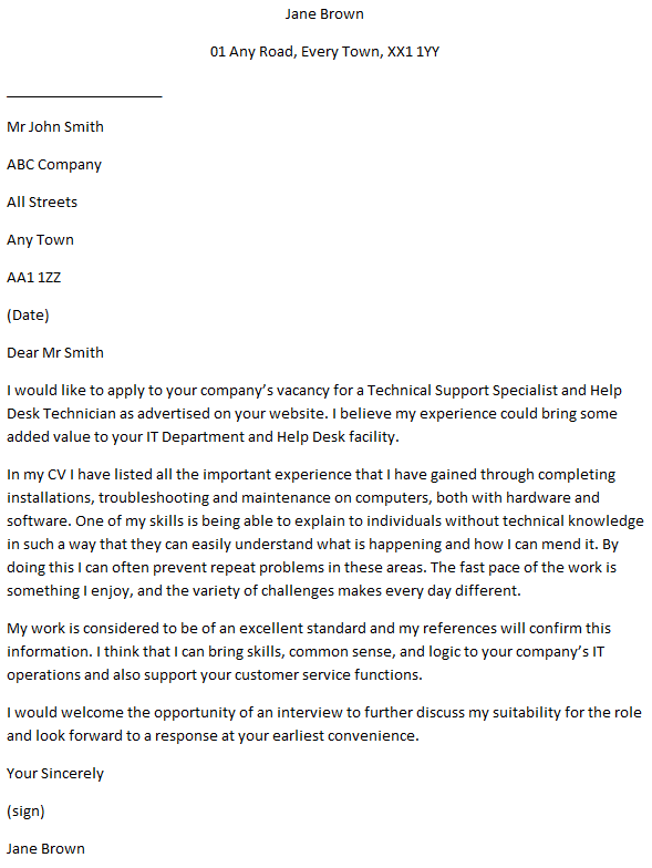 it support technician cover letter sample