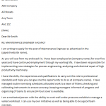 Maintenance Engineer Cover Letter Example