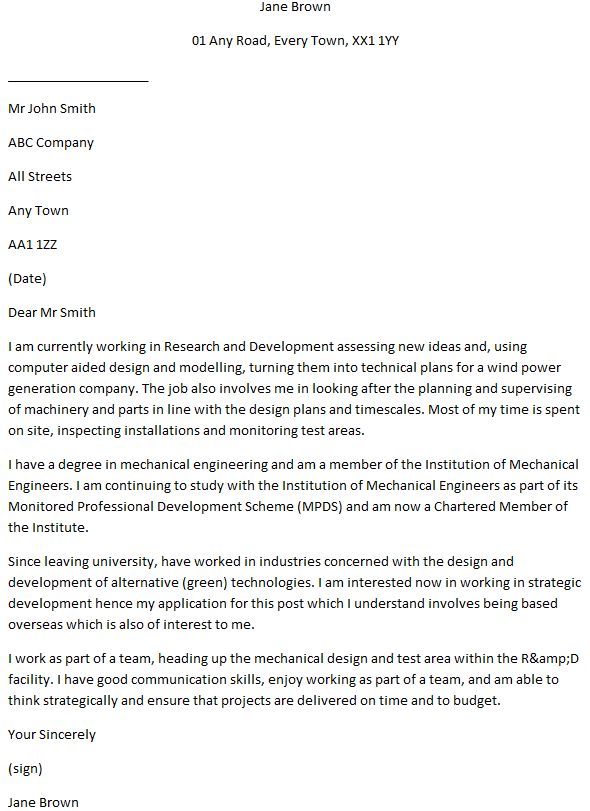 cover letter sample for mechanical design engineer