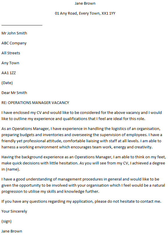 cover letter examples operations manager