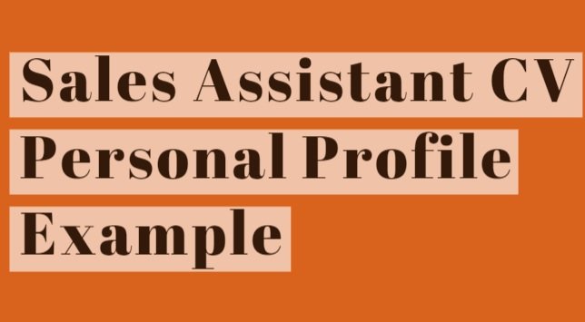 Sales Assistant CV Personal Profile Example