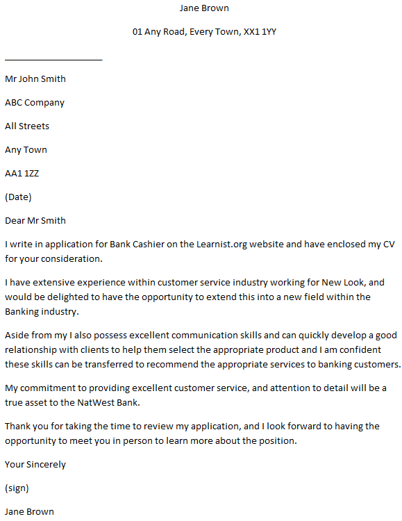 cover letter examples for cashier position