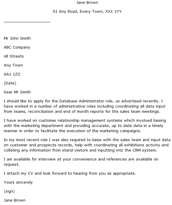 Database Administrator Cover Letter Example - Learnist.org