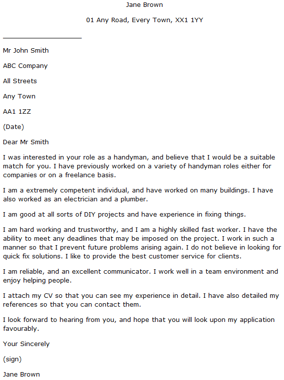cover letter examples for handyman
