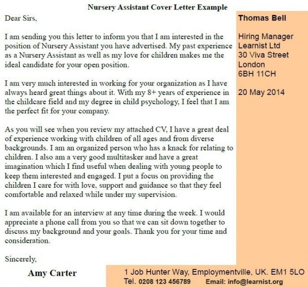 cover letter for nursery deputy manager