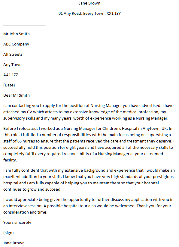 Nursing Manager Cover Letter Example - Learnist.org