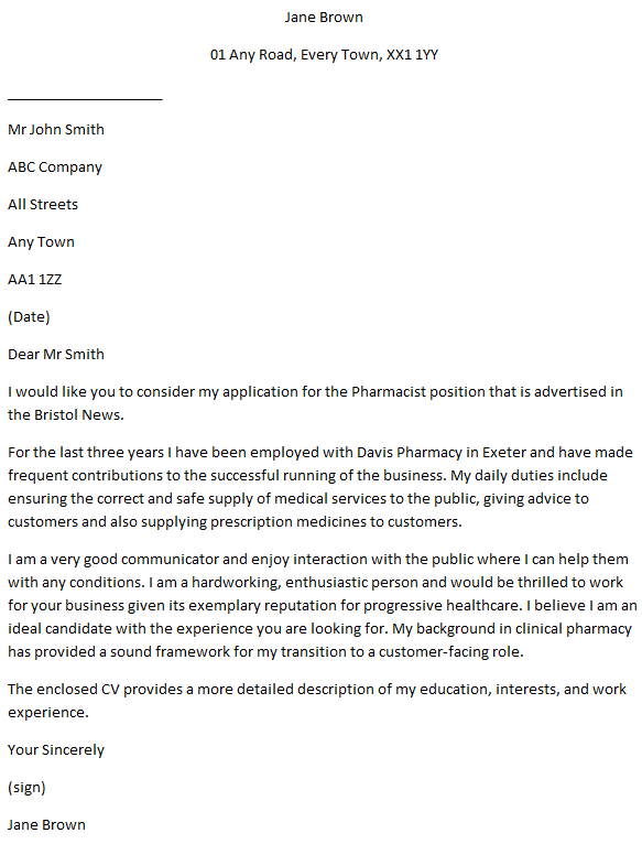 cover letter for trainee pharmacy dispenser