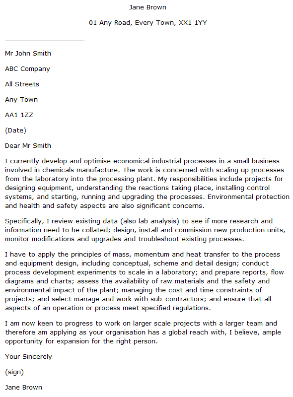 process engineer cover letter sample