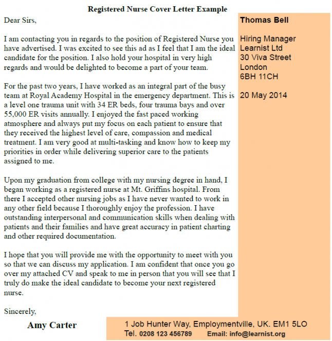 Registered Nurse Cover Letter Example